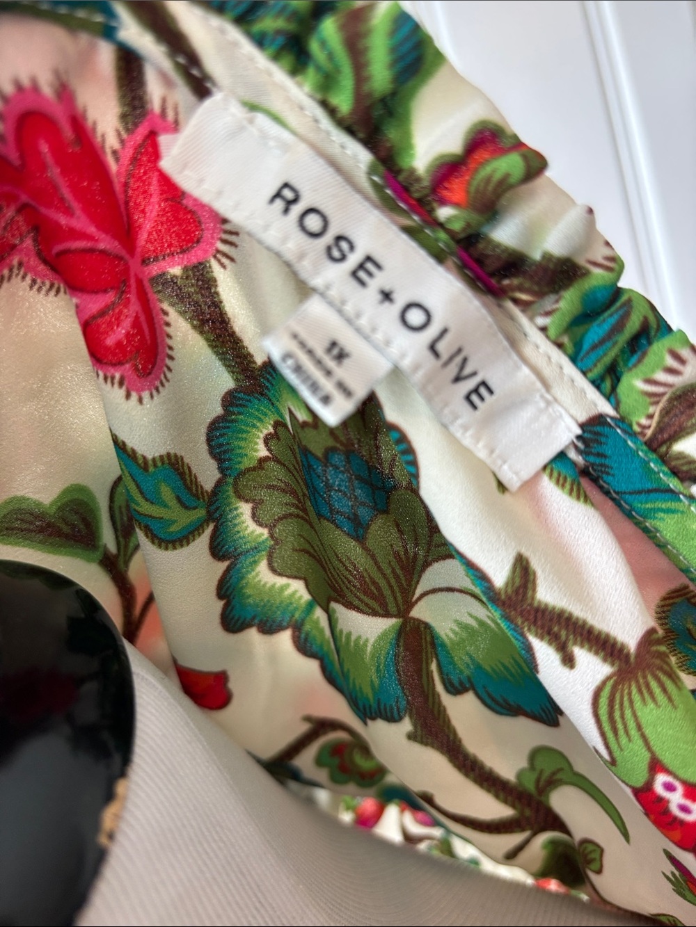 Rose & Olive Ivory Floral Smocked-Yoke Blouse with Green & Red Accents - Picture 8 of 8